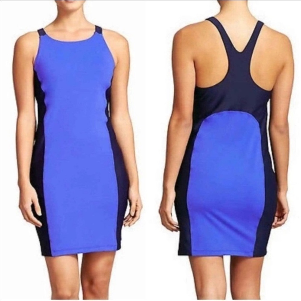 Athleta racerback caspian blue colorblock swim dress size medium
